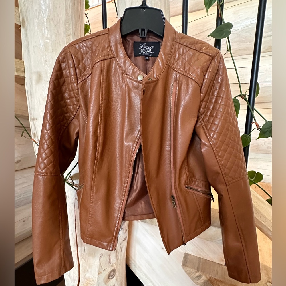 Faux Leather Jacket Camel Brown Motorcycle style